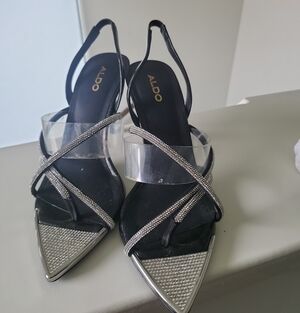 ALDO Black Pointed Slingback Heels with Clear Strap and Crystal Trim